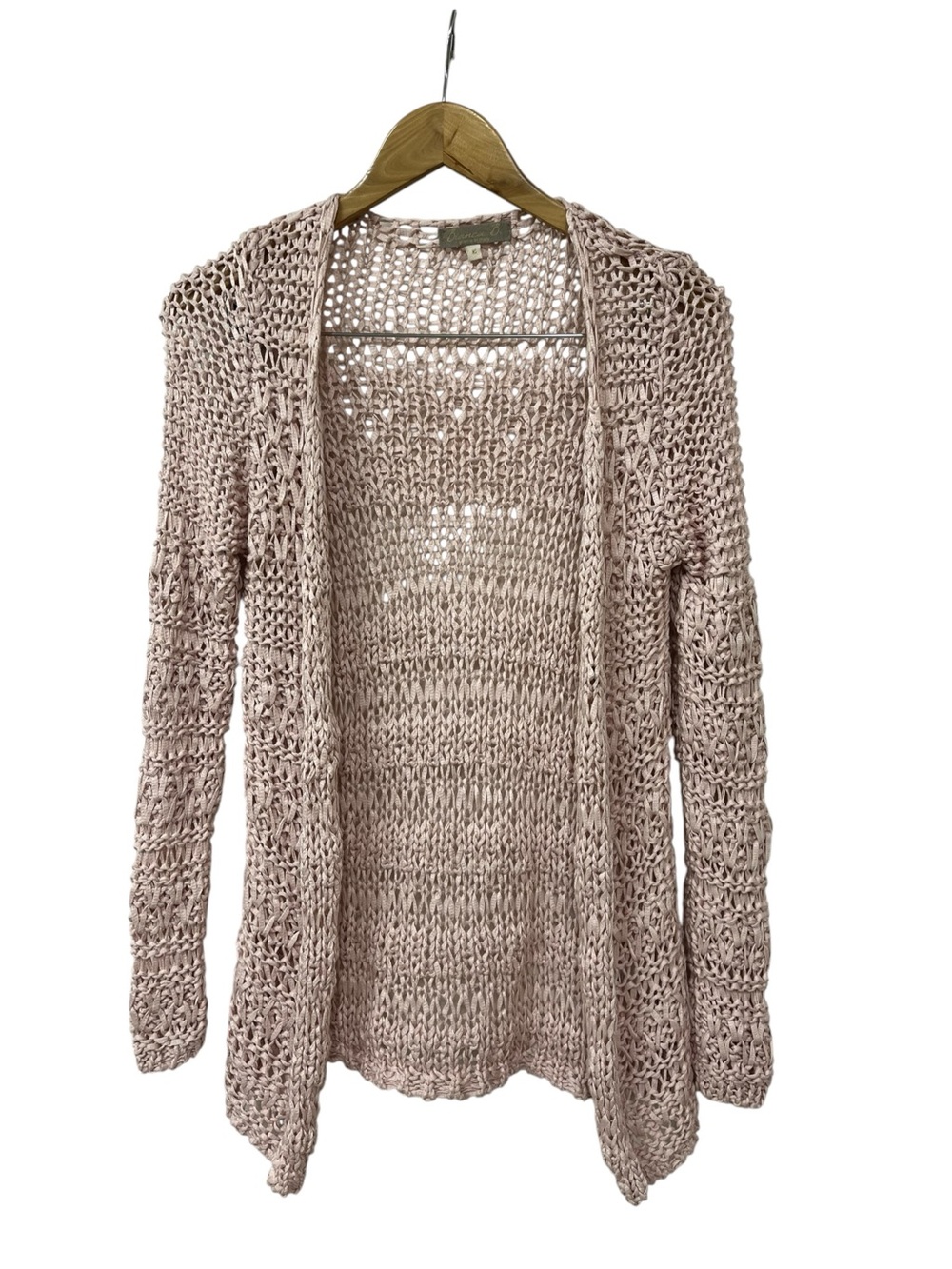Y2K Bianca B Pink Open Knit Crochet Pale Pink Cardigan Sweater M
